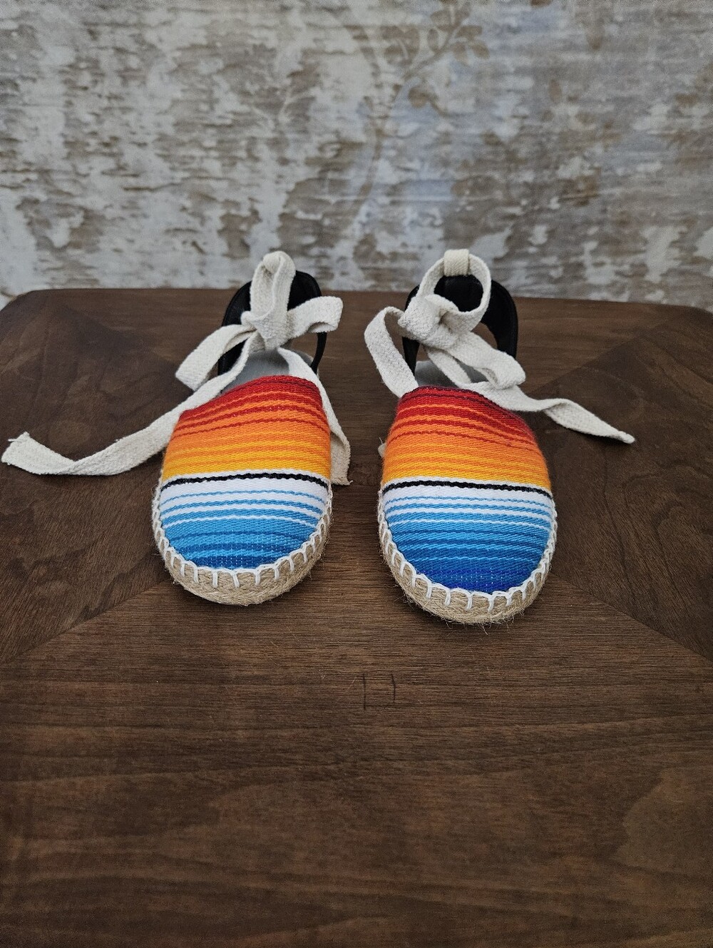 Women's Striped Espadrille Flats Shoes 7 Mexican Blanket Falsa Serape Lace Up - Picture 6 of 13